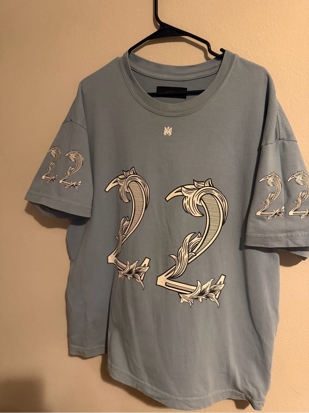 AMIRI Light Blue Graphic '22' Short Sleeve Tee